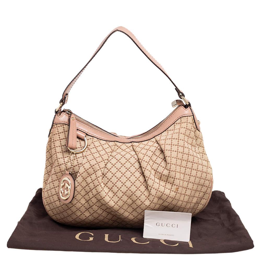 Gucci Beige/Pink Diamante Canvas And Leather Medium Sukey Hobo 9