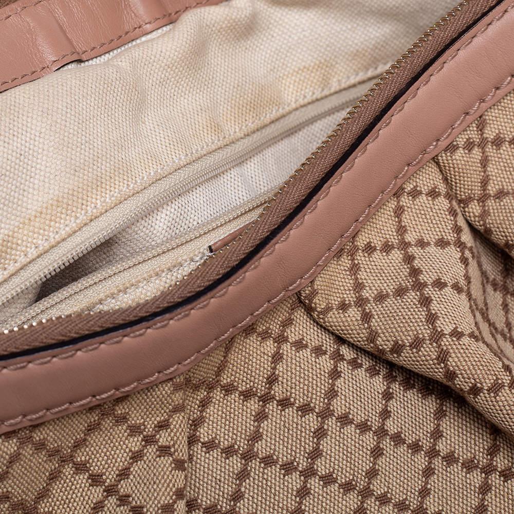 Gucci Beige/Pink Diamante Canvas And Leather Medium Sukey Hobo 5