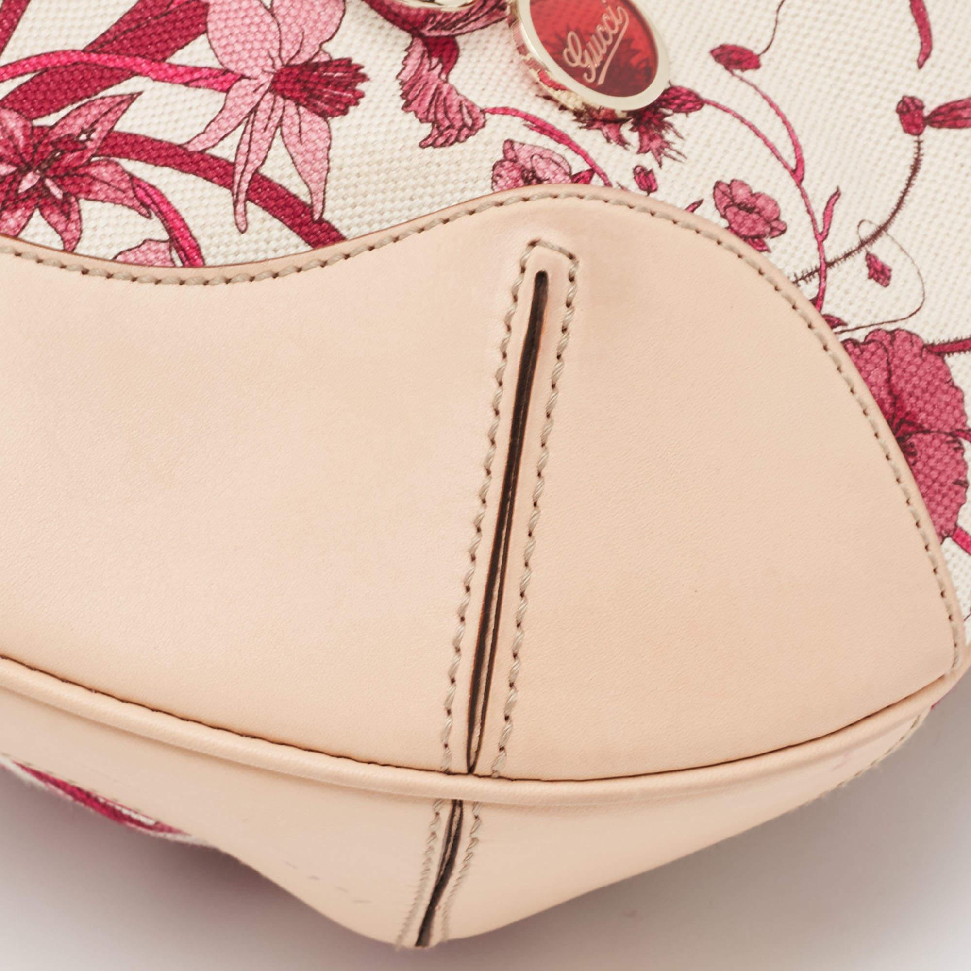 Gucci Beige/Pink Floral Canvas and Leather Peggy Bamboo Handle Hobo 2