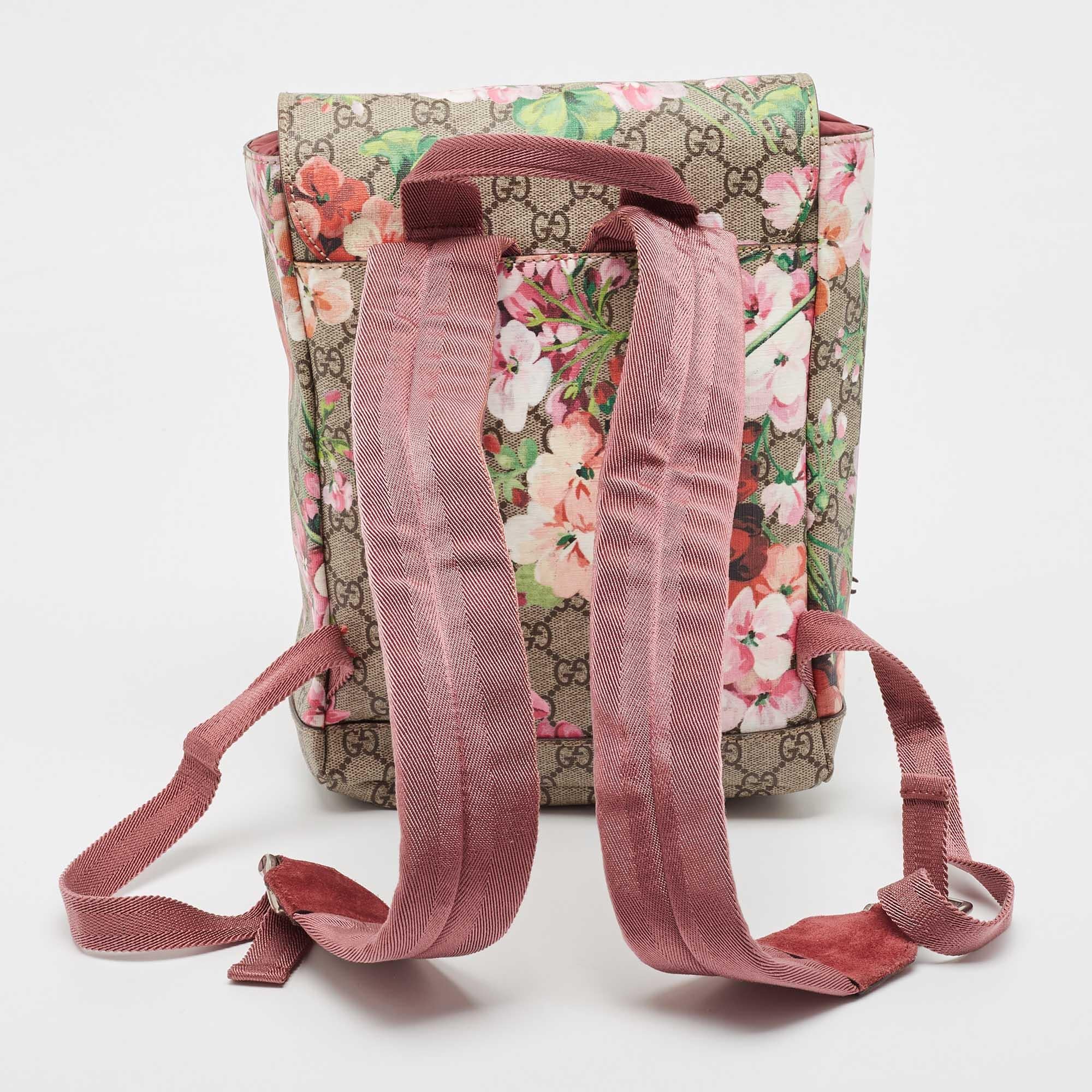 Gucci Beige/Pink GG Blooms Supreme Canvas and Suede Backpack 7