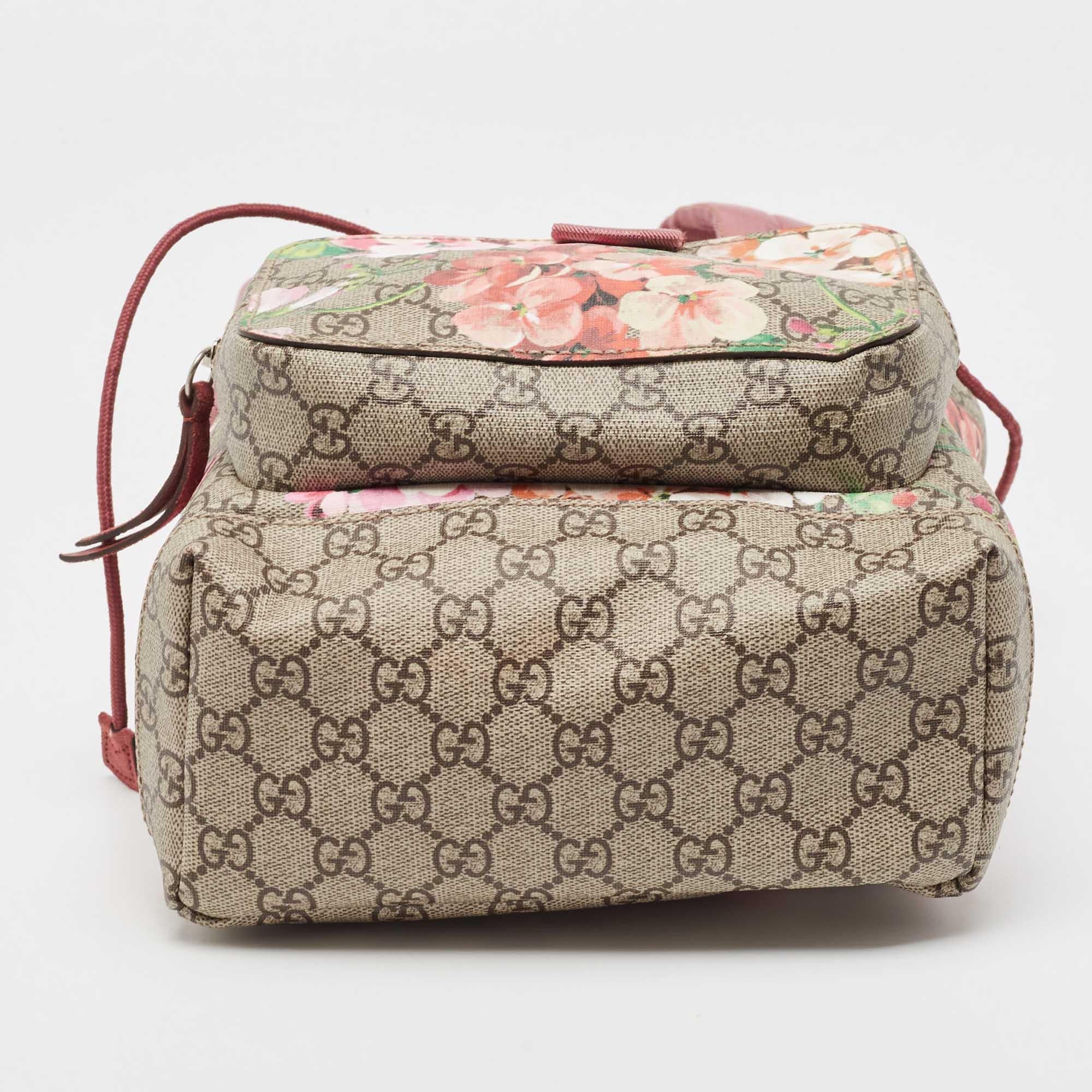 Gucci Beige/Pink GG Blooms Supreme Canvas and Suede Backpack 8