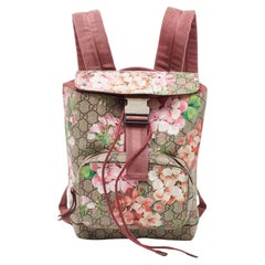 Gucci Beige/Rosa GG Blooms Supreme Rucksack aus Segeltuch und Wildleder