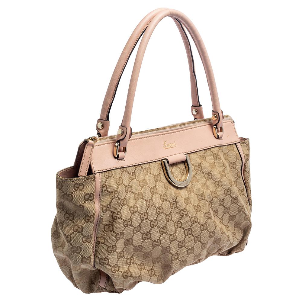 Brown Gucci Beige/Pink GG Canvas and Leather Abbey D-Ring Satchel