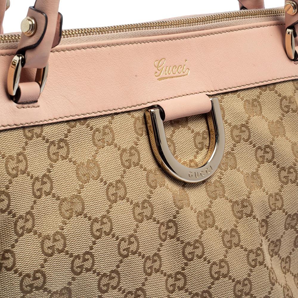 Gucci Beige/Pink GG Canvas and Leather Abbey D-Ring Satchel 4