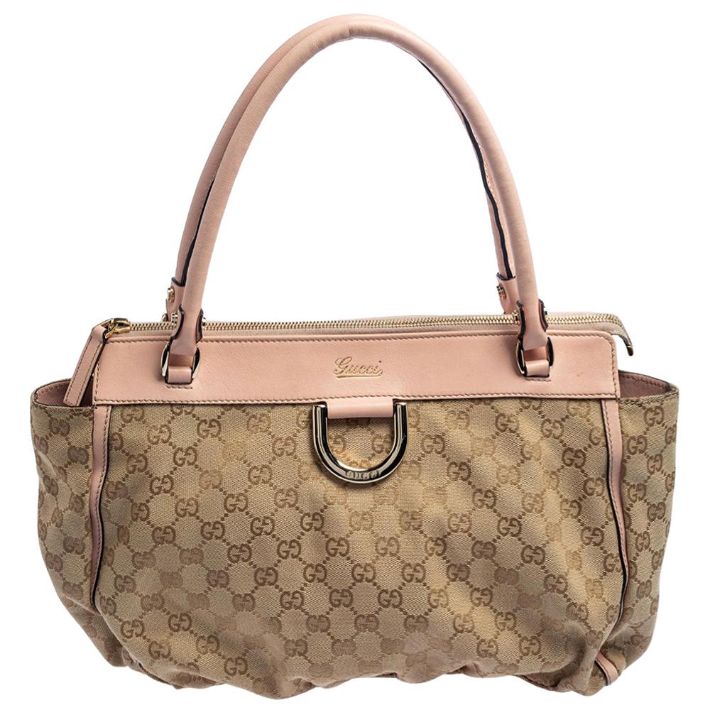 Gucci Beige/Pink GG Canvas and Leather Abbey D-Ring Satchel