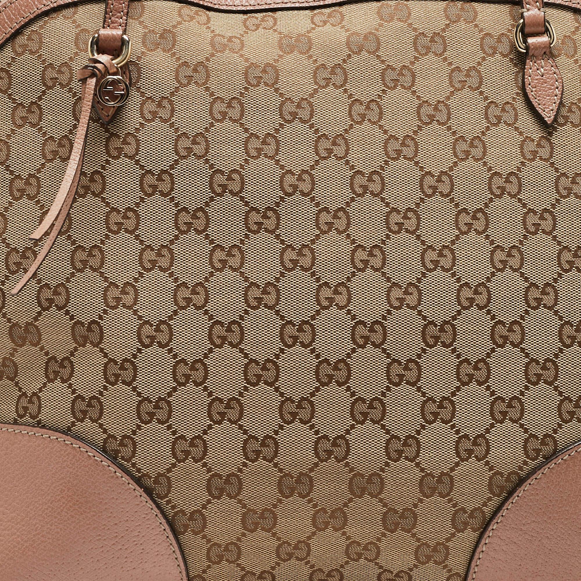 Gucci Beige/Pink GG Canvas and Leather Bree Bag For Sale 6