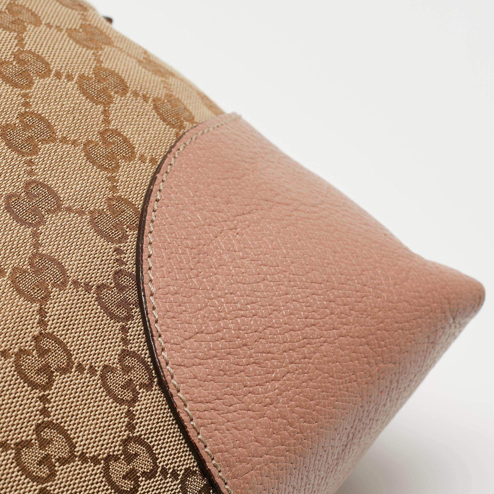 Gucci Beige/Pink GG Canvas and Leather Bree Bag For Sale 9