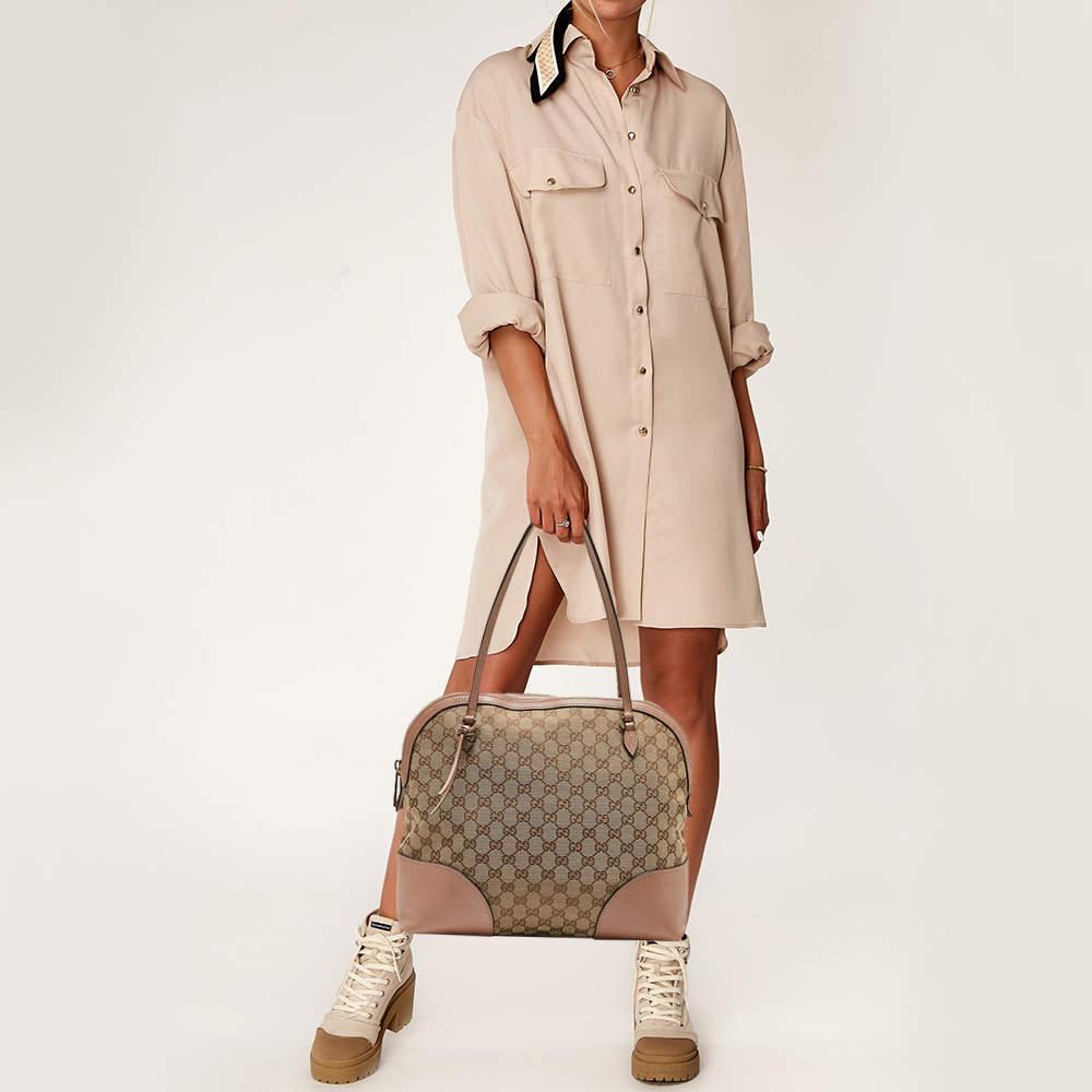 Gucci Beige/Pink GG Canvas and Leather Bree Bag In Good Condition For Sale In Dubai, Al Qouz 2