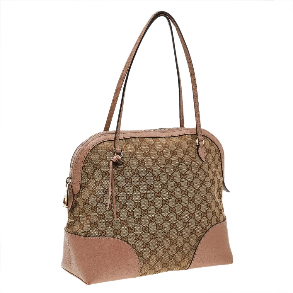 Gucci Beige/Pink GG Canvas And Leather Bree Bag In Good Condition In Dubai, Al Qouz 2