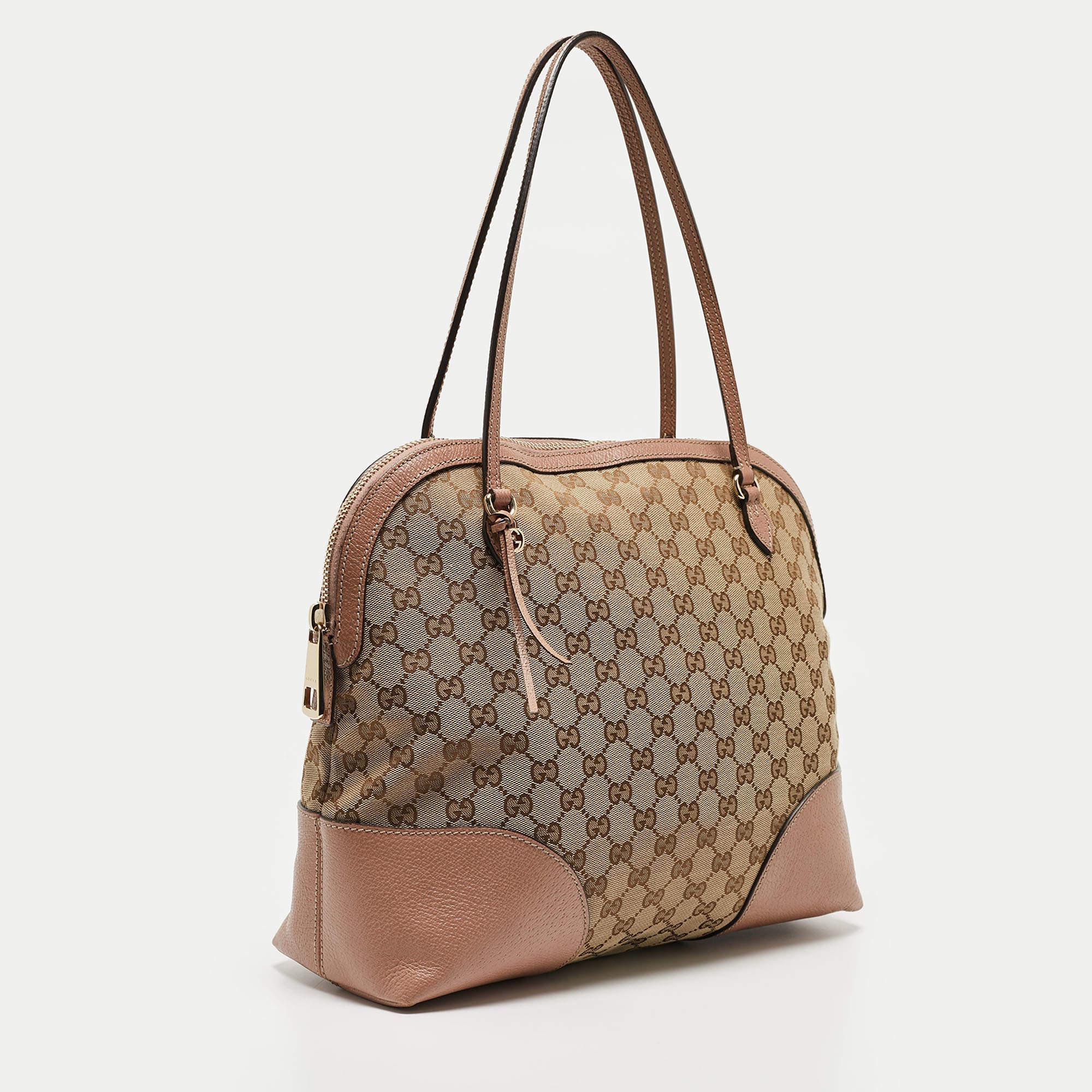 Women's Gucci Beige/Pink GG Canvas and Leather Bree Bag For Sale
