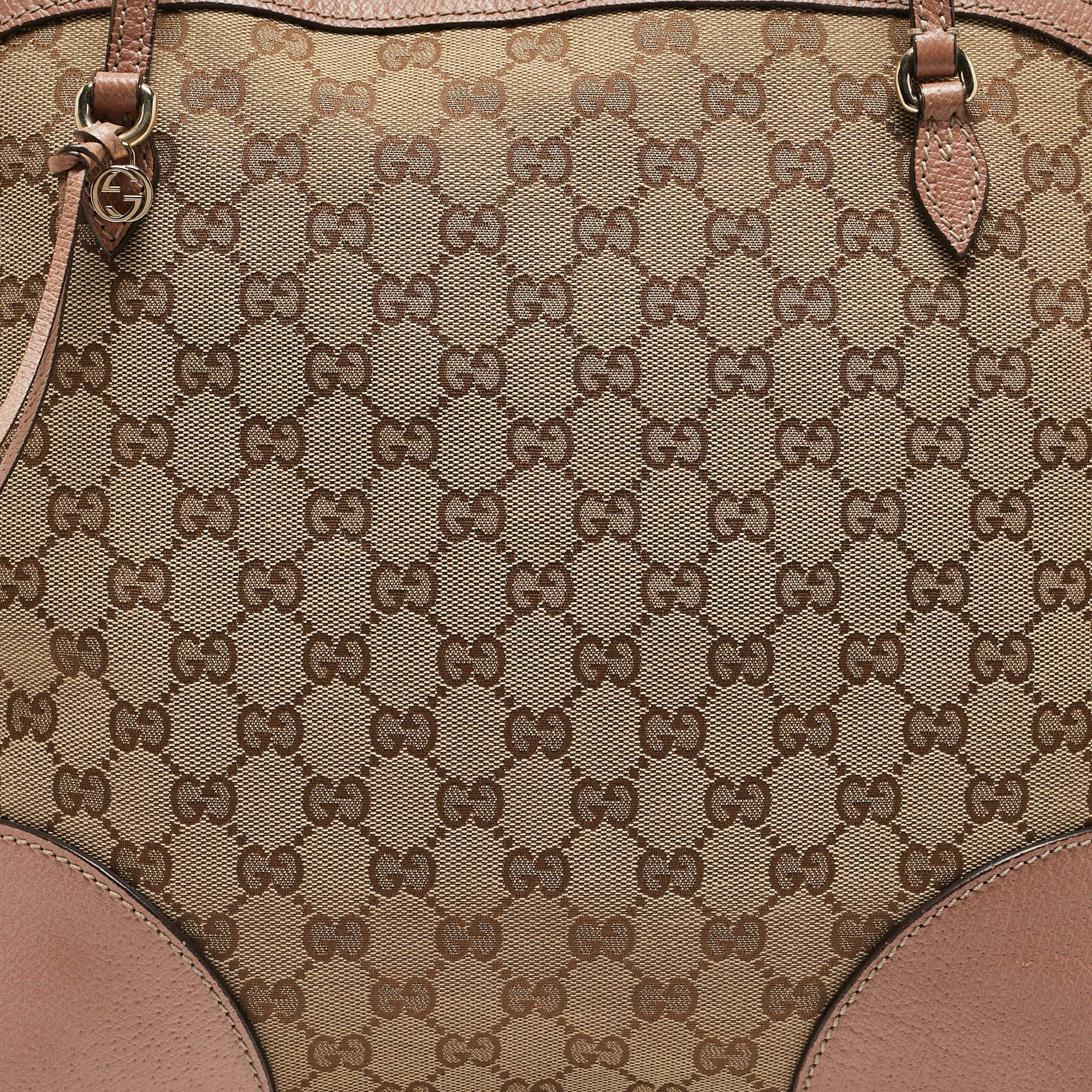 Gucci Beige/Pink GG Canvas and Leather Bree Bag For Sale 5