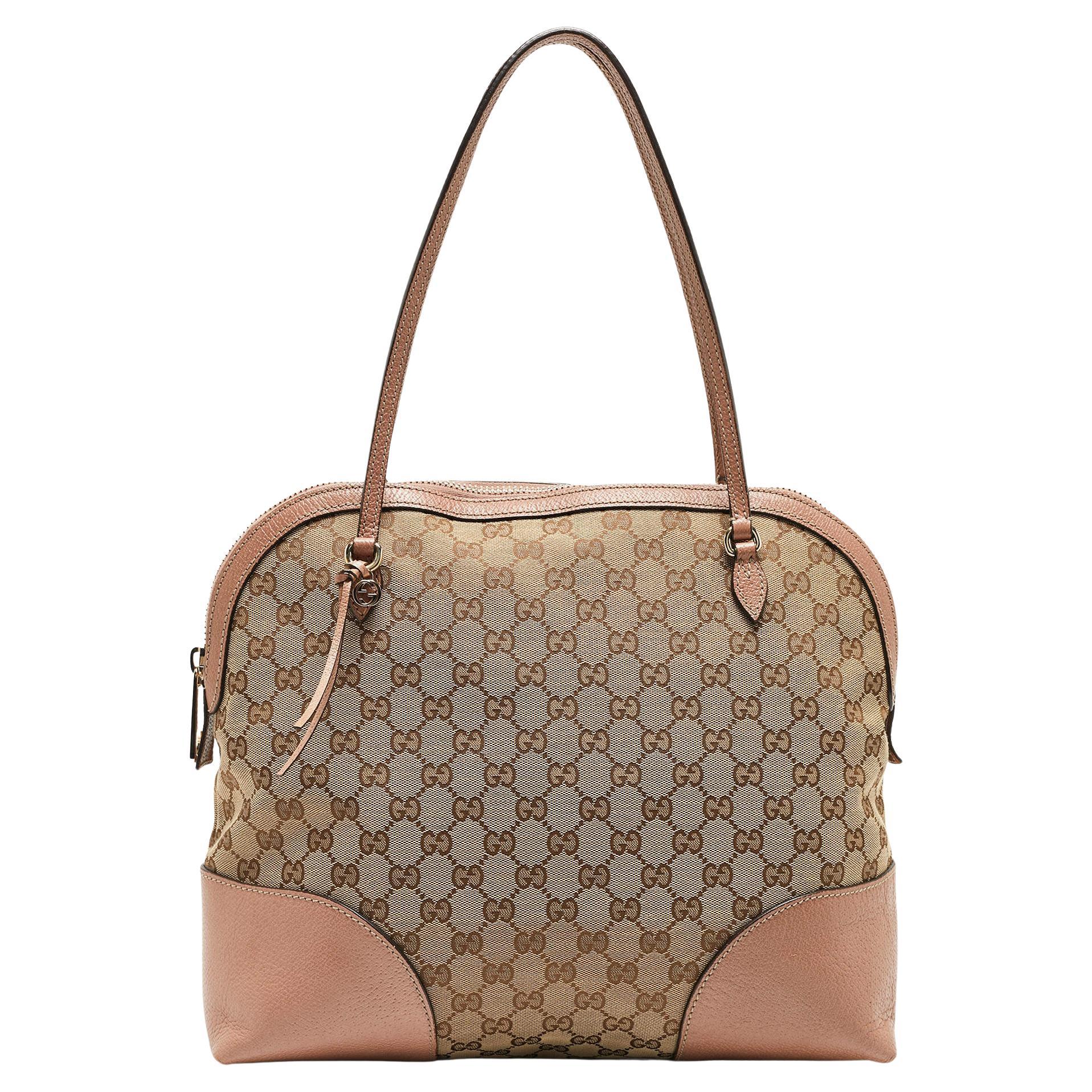 Gucci Beige/Pink GG Canvas and Leather Bree Bag For Sale