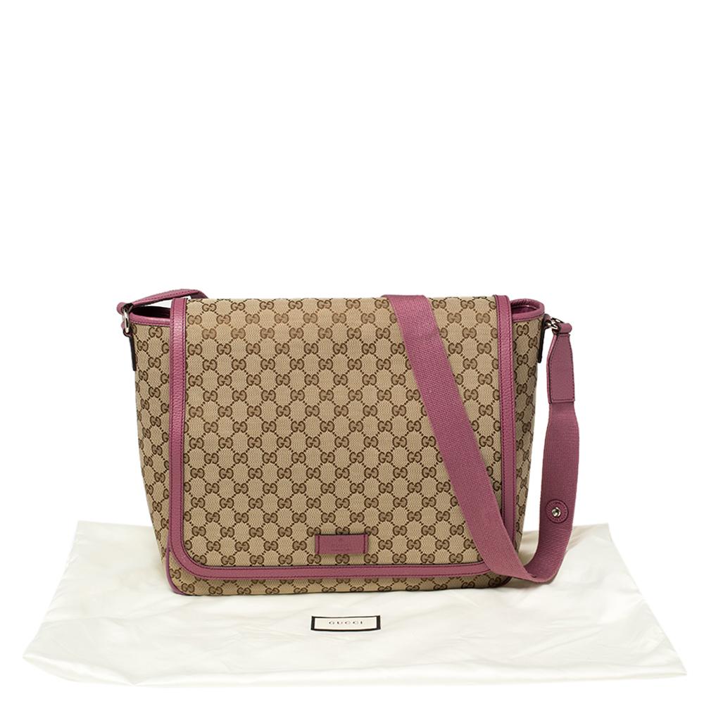 Gucci Beige/Pink GG Canvas And Leather Diaper Bag 4
