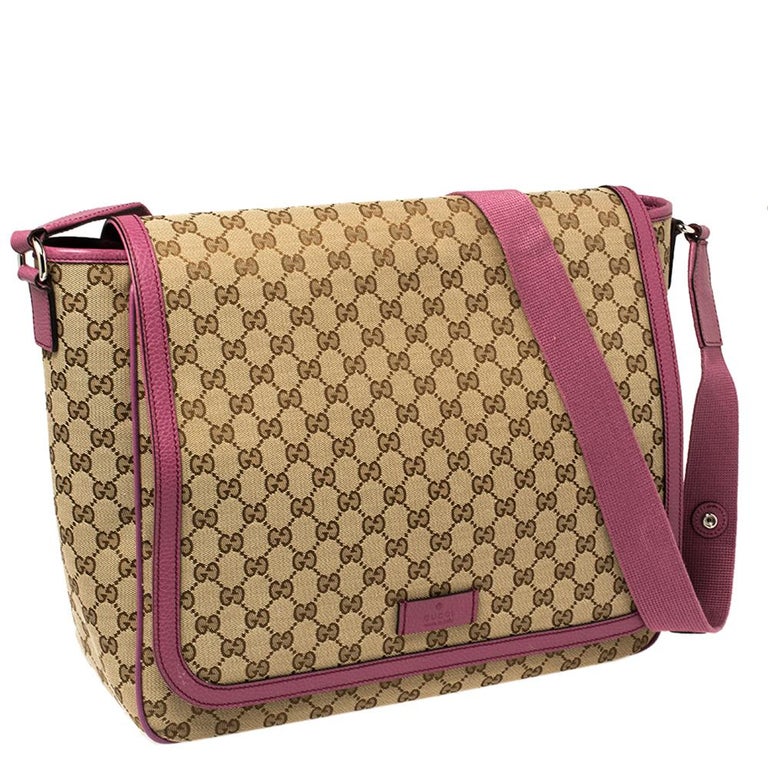 Gucci Beige/Pink GG Canvas And Leather Diaper Bag at 1stDibs | gucci diaper  bag pink