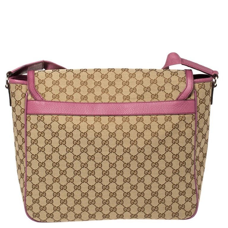 Gucci Beige/Pink GG Canvas And Leather Diaper Bag at 1stDibs
