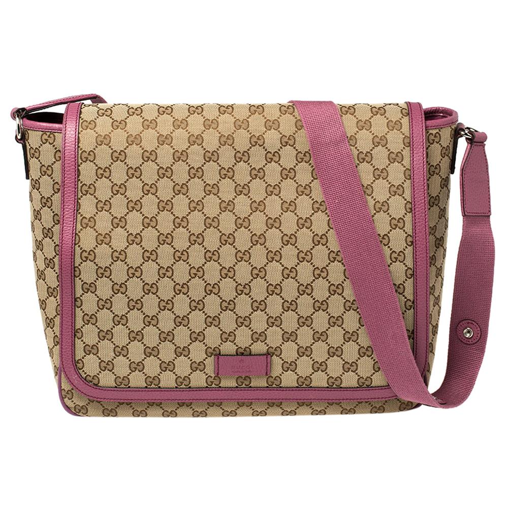 Gucci Beige/Pink GG Canvas And Leather Diaper Bag
