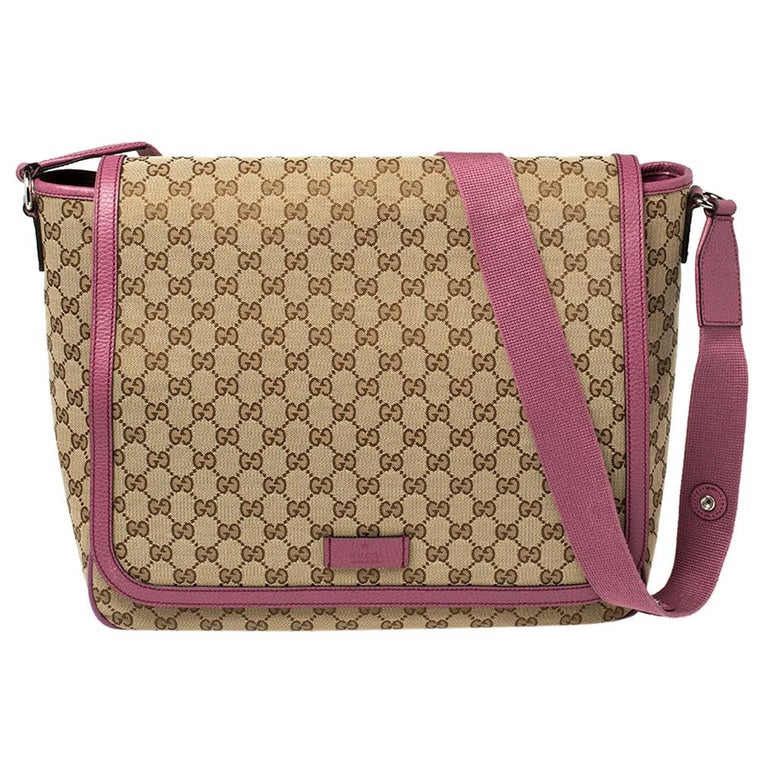 Gucci Beige/Pink GG Canvas And Leather Diaper Bag at 1stDibs | gucci diaper  bag pink