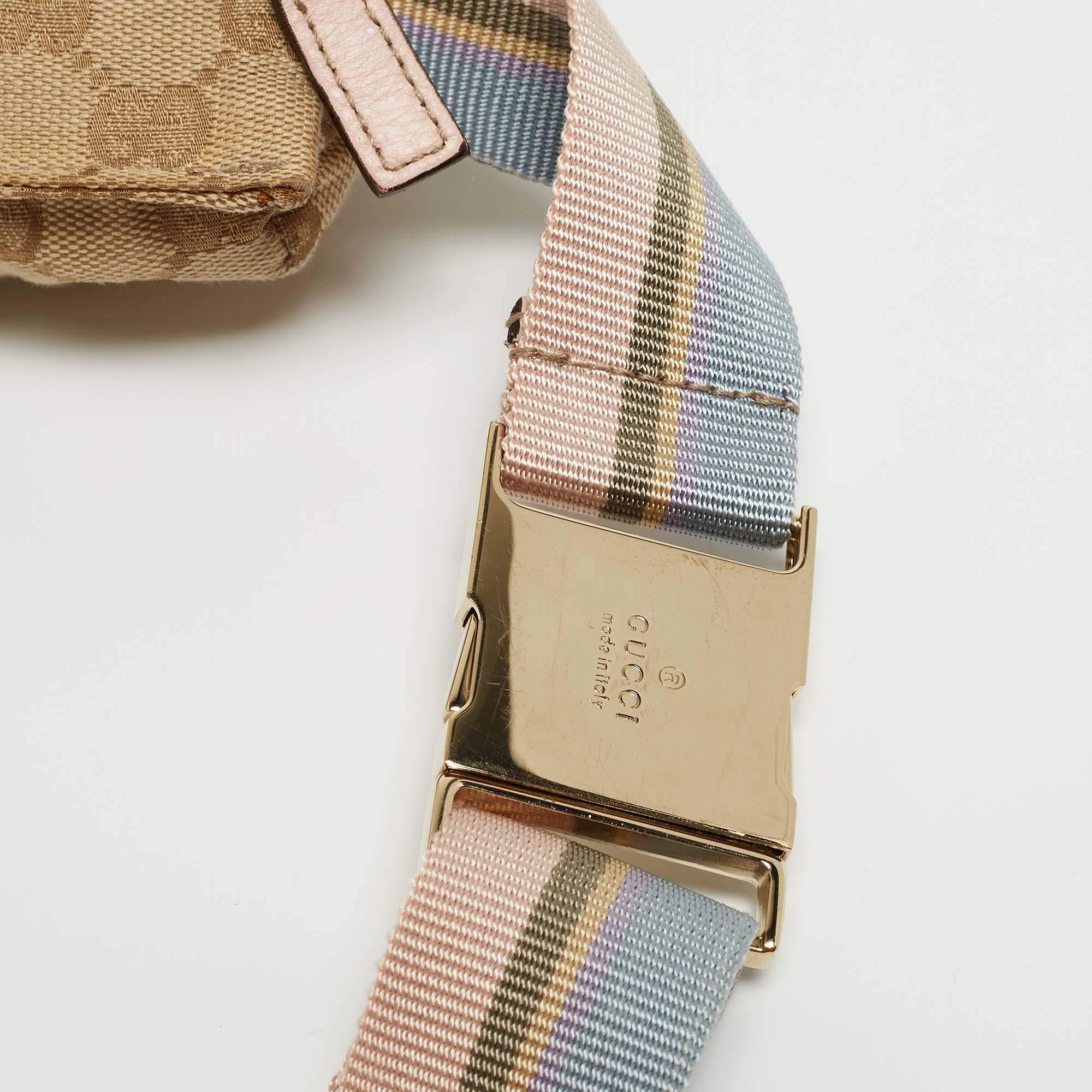 Gucci Beige/Pink GG Canvas and Leather Double Pocket Belt Bag 5