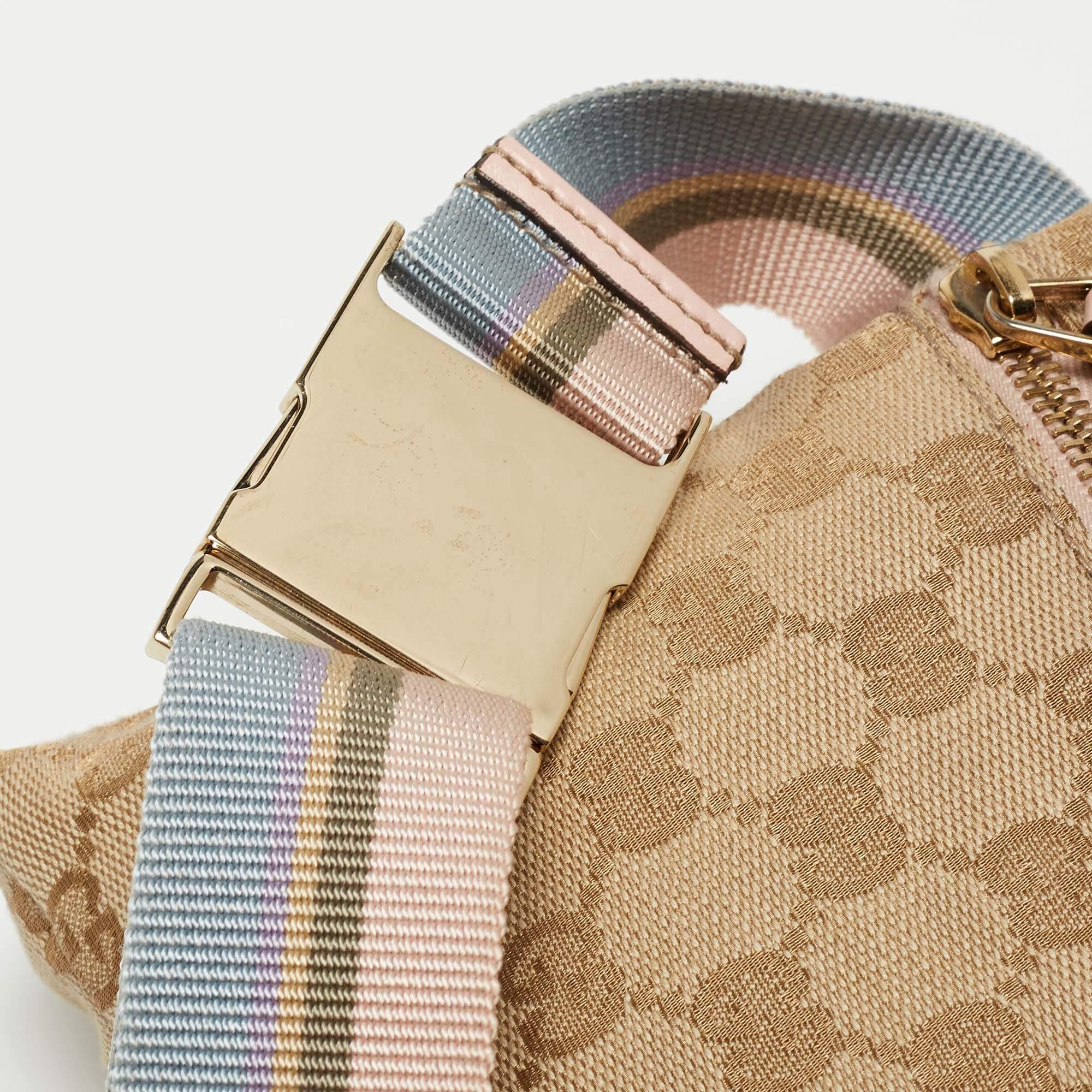 Gucci Gürteltasche aus Segeltuch und Leder mit doppelter Tasche in Beige/Rosa im Angebot 10