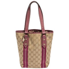 Gucci Beige/Pink GG Canvas and Leather Jolicoeur Tote