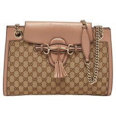 Gucci Beige/Pink GG Canvas and Leather Large Emily Chain Shoulder Bag