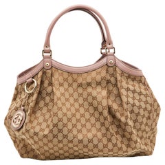 Gucci Beige/Pink GG Canvas and Leather Large Sukey Tote