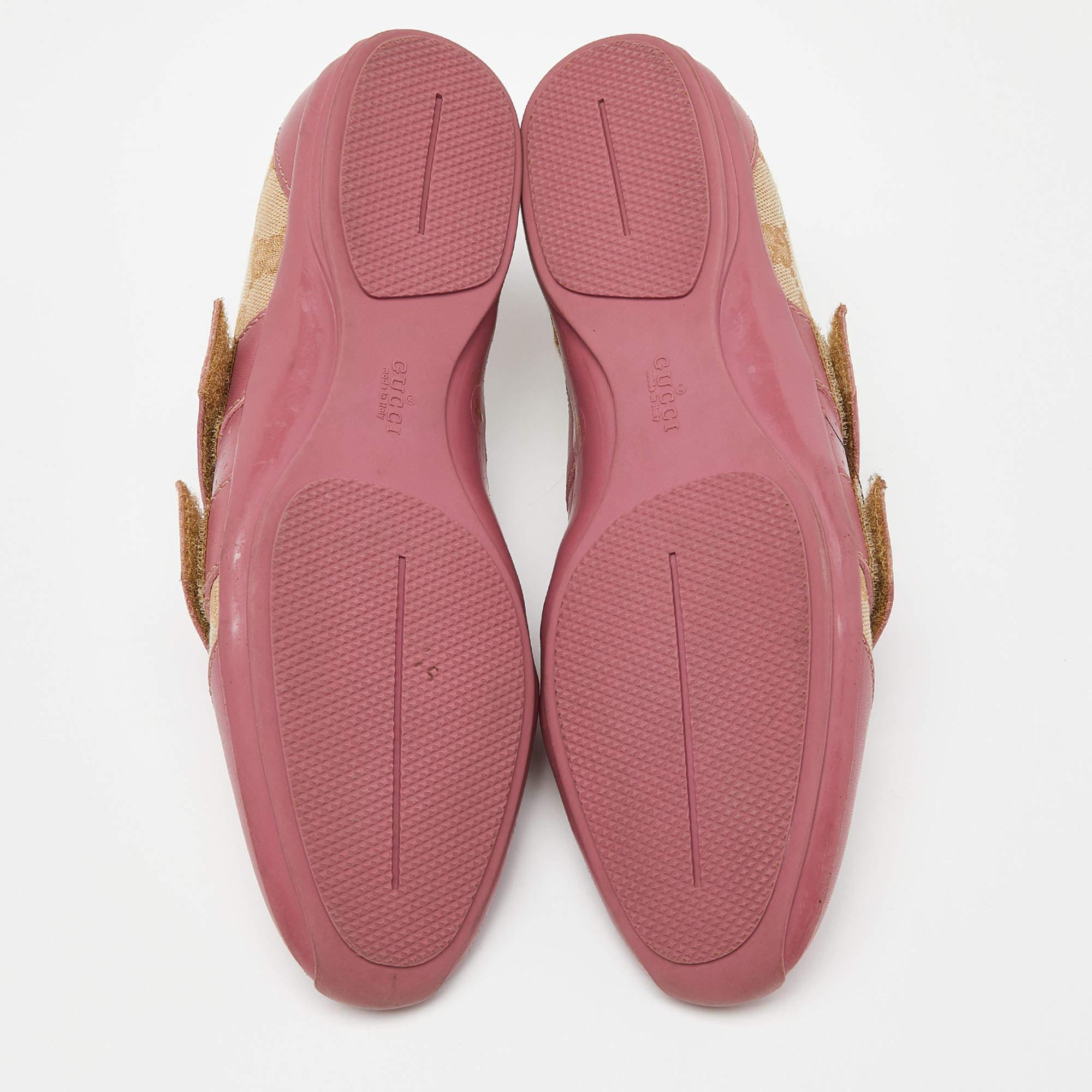Gucci Beige/Pink GG Canvas and Leather Low Top Sneakers Size 35 For Sale 1