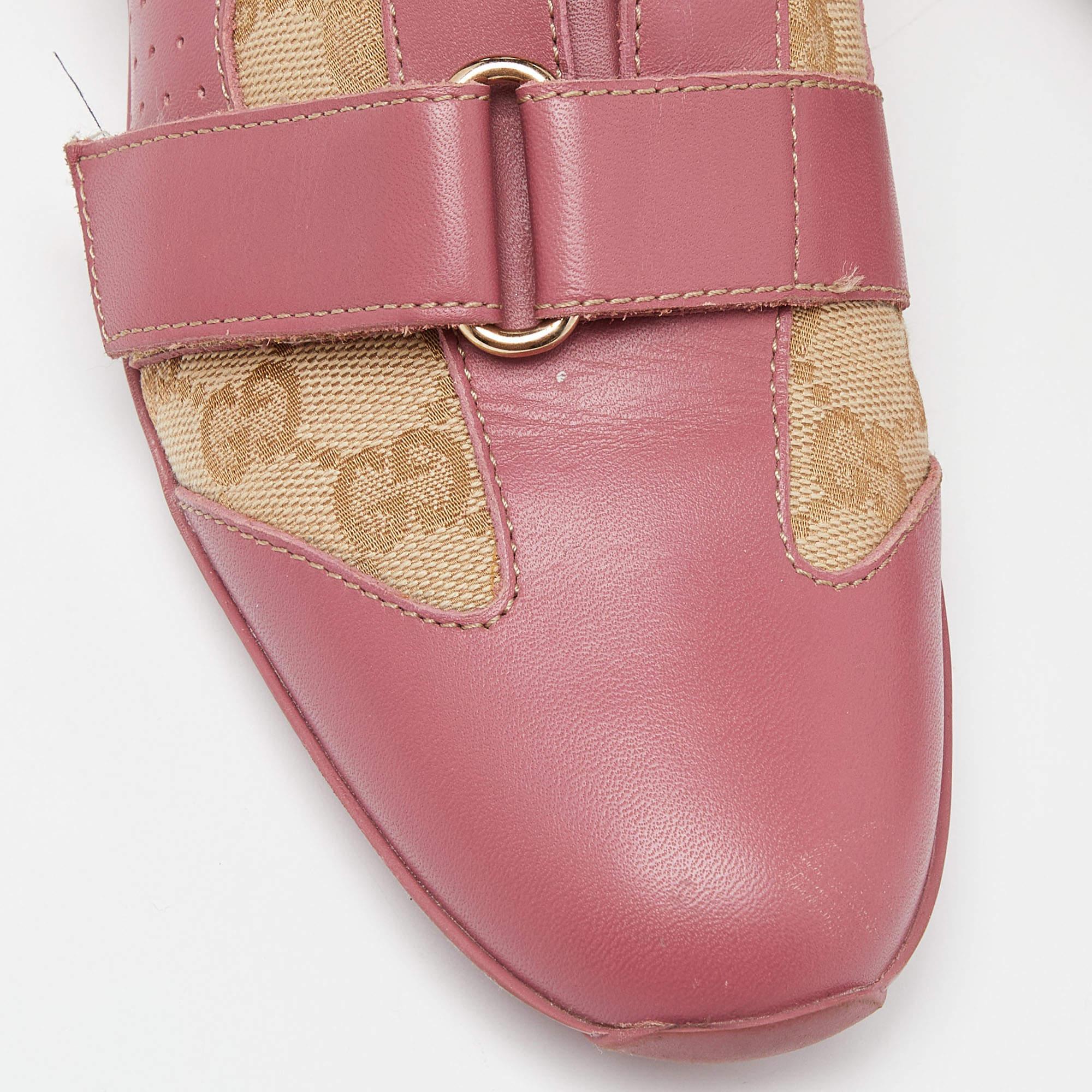 Gucci Beige/Pink GG Canvas and Leather Low Top Sneakers Size 35 For Sale 2