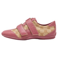 Zapatillas bajas de lona y piel GG beige/rosa de Gucci talla 35