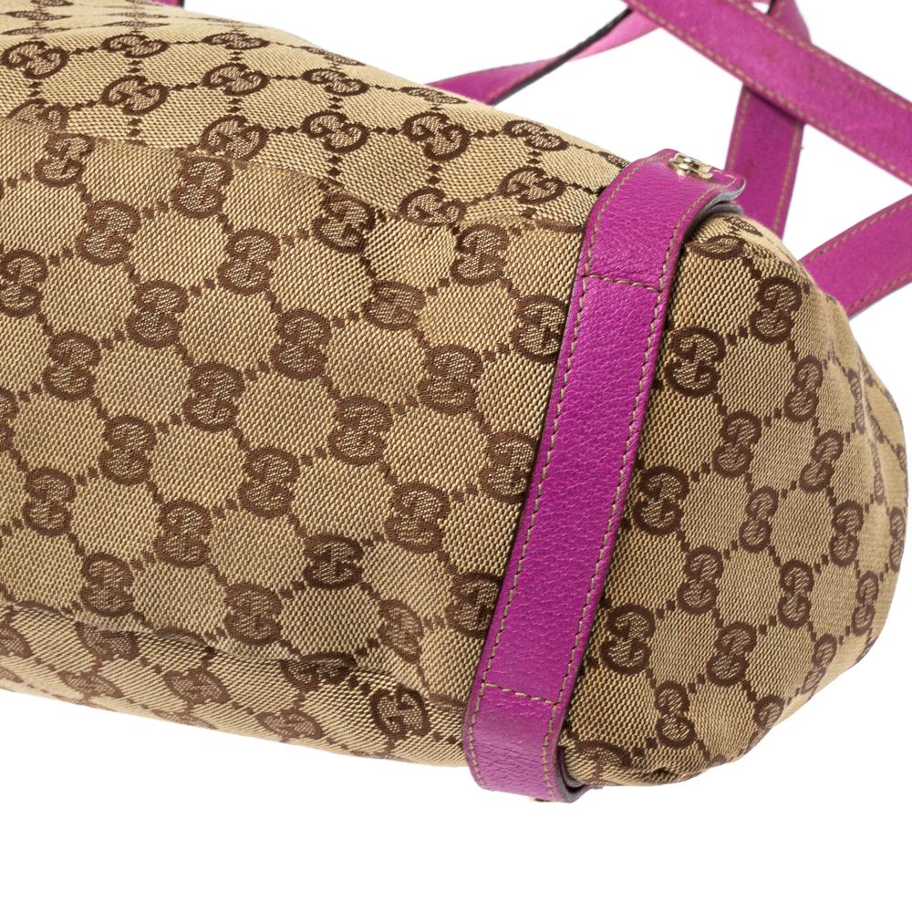 Gucci Beige/Pink GG Canvas and Leather Medium Abbey Shoulder Bag In Good Condition In Dubai, Al Qouz 2