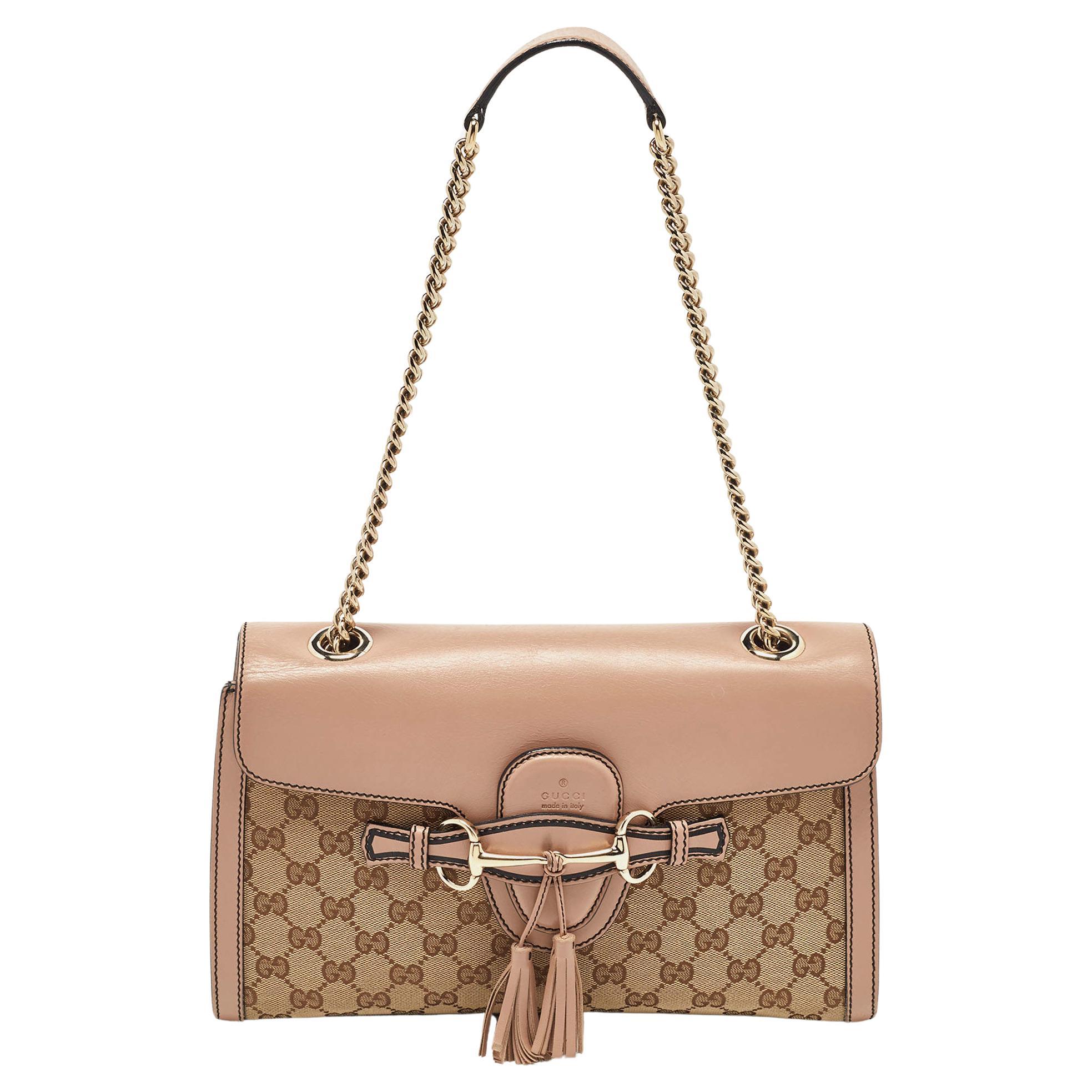 Gucci Beige/Pink GG Canvas and Leather Medium Emily Chain Shoulder Bag