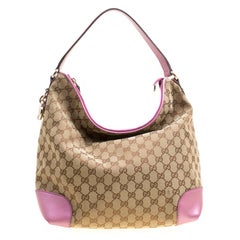 Gucci Beige/Pink GG Canvas and Leather Medium Heart Bit Hobo