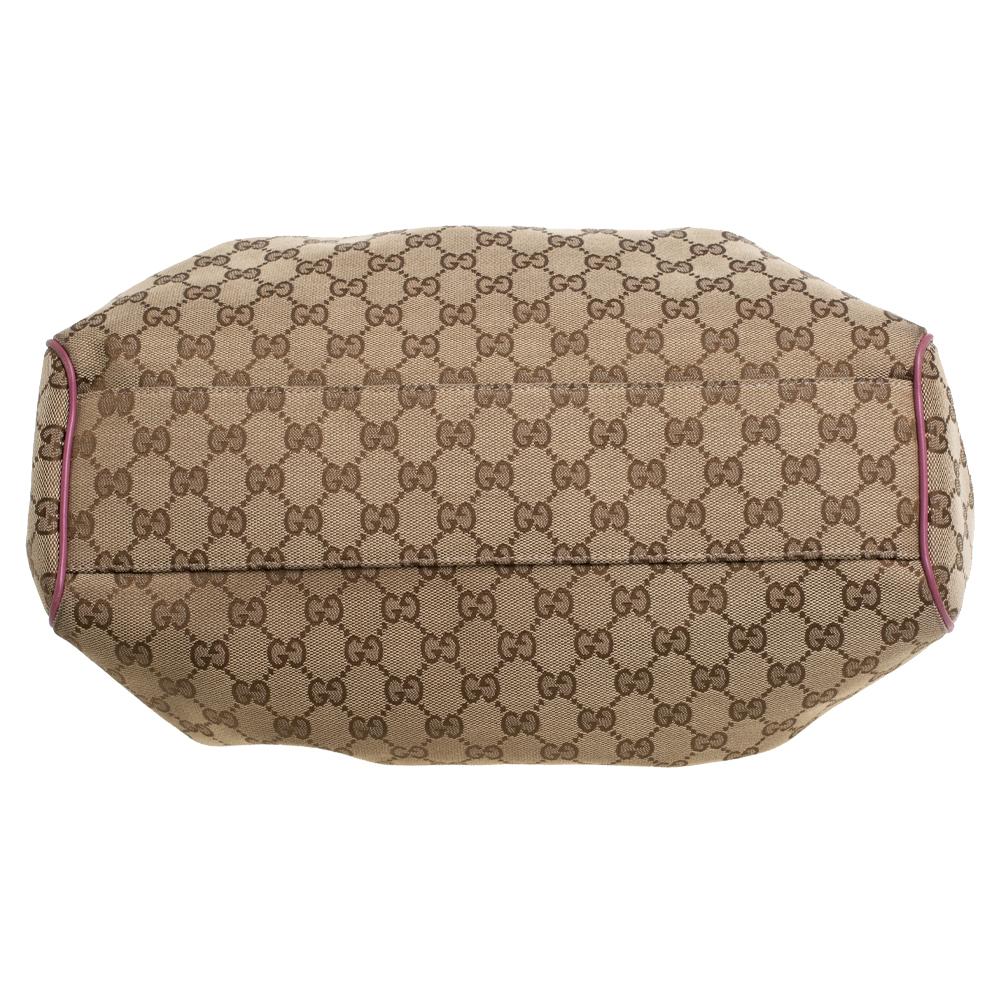 Brown Gucci Beige/Pink GG Canvas and Leather Medium Sukey Tote