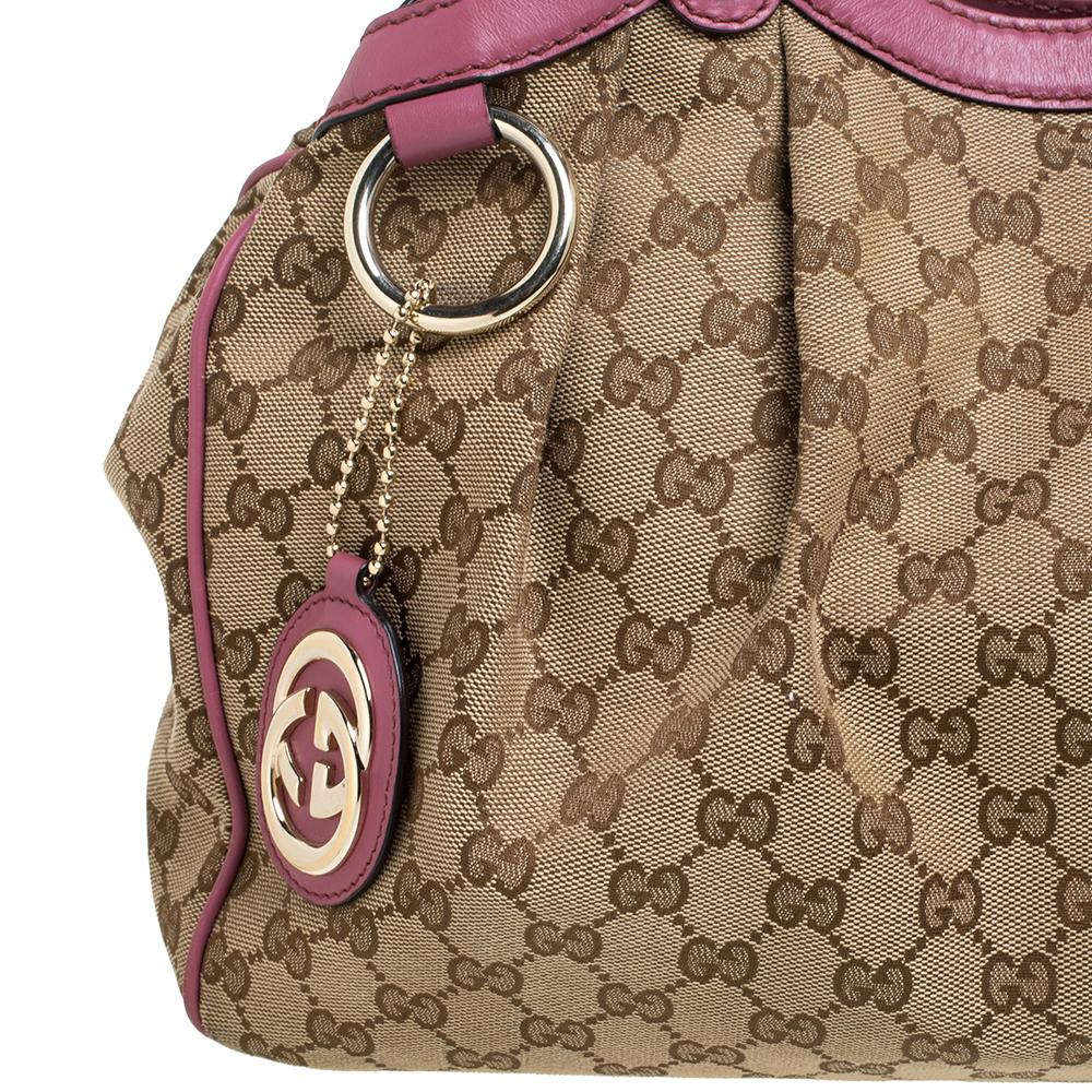 Gucci Beige/Pink GG Canvas and Leather Medium Sukey Tote 1