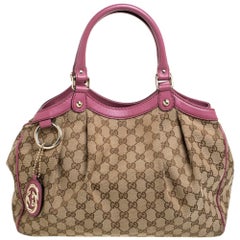Gucci Beige/Pink GG Canvas and Leather Medium Sukey Tote