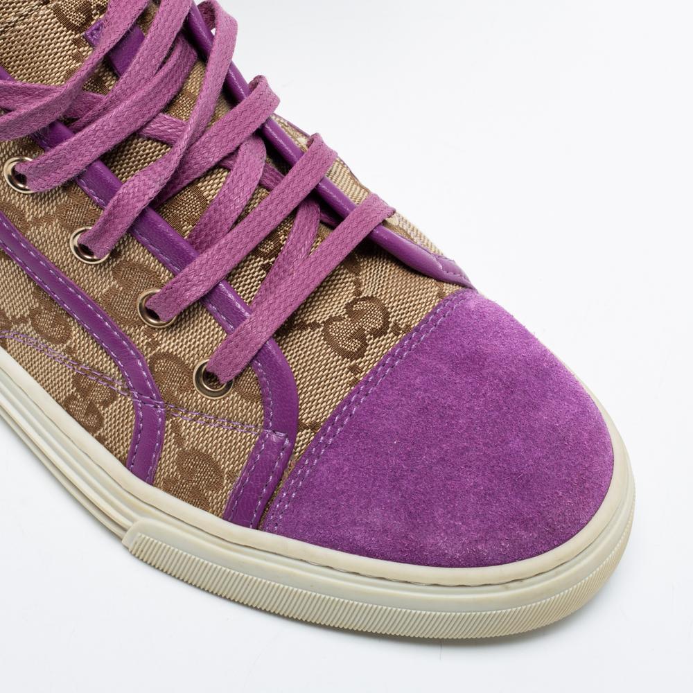 Women's Gucci Beige/Pink GG Canvas And Suede High Top Sneakers Size 36