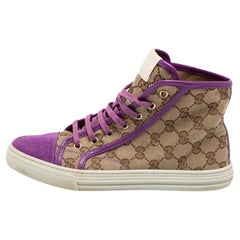 Gucci Beige/Pink GG Canvas And Suede High Top Sneakers Size 36