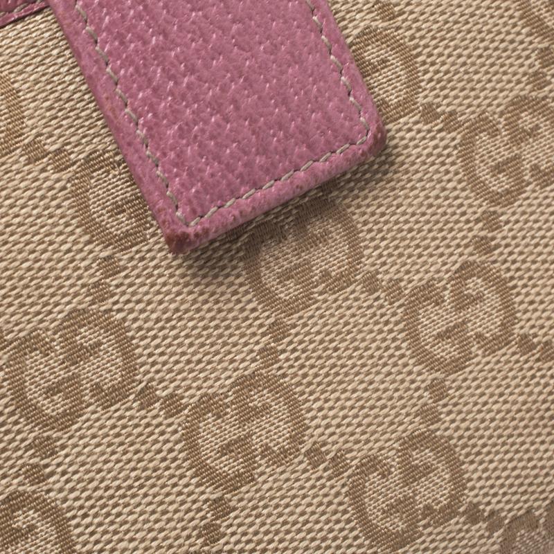 Brown Gucci Beige/Pink GG Canvas Compact Wallet