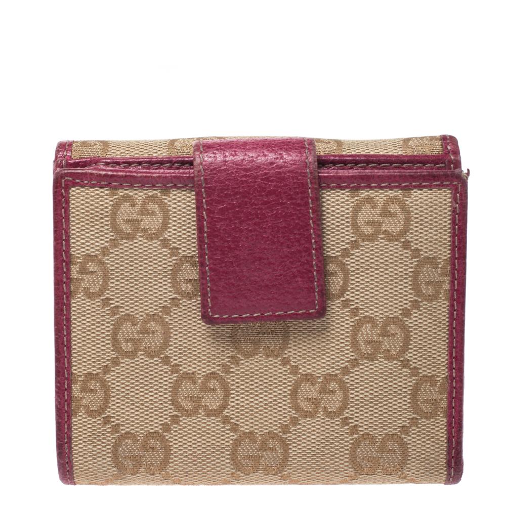 Women's Gucci Beige/Pink GG Canvas Compact Wallet