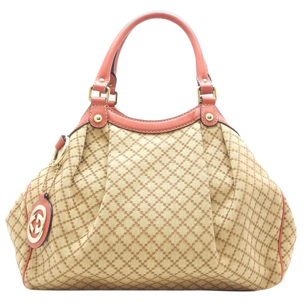 Gucci Beige/Pink GG Canvas Leather Sukey Bag