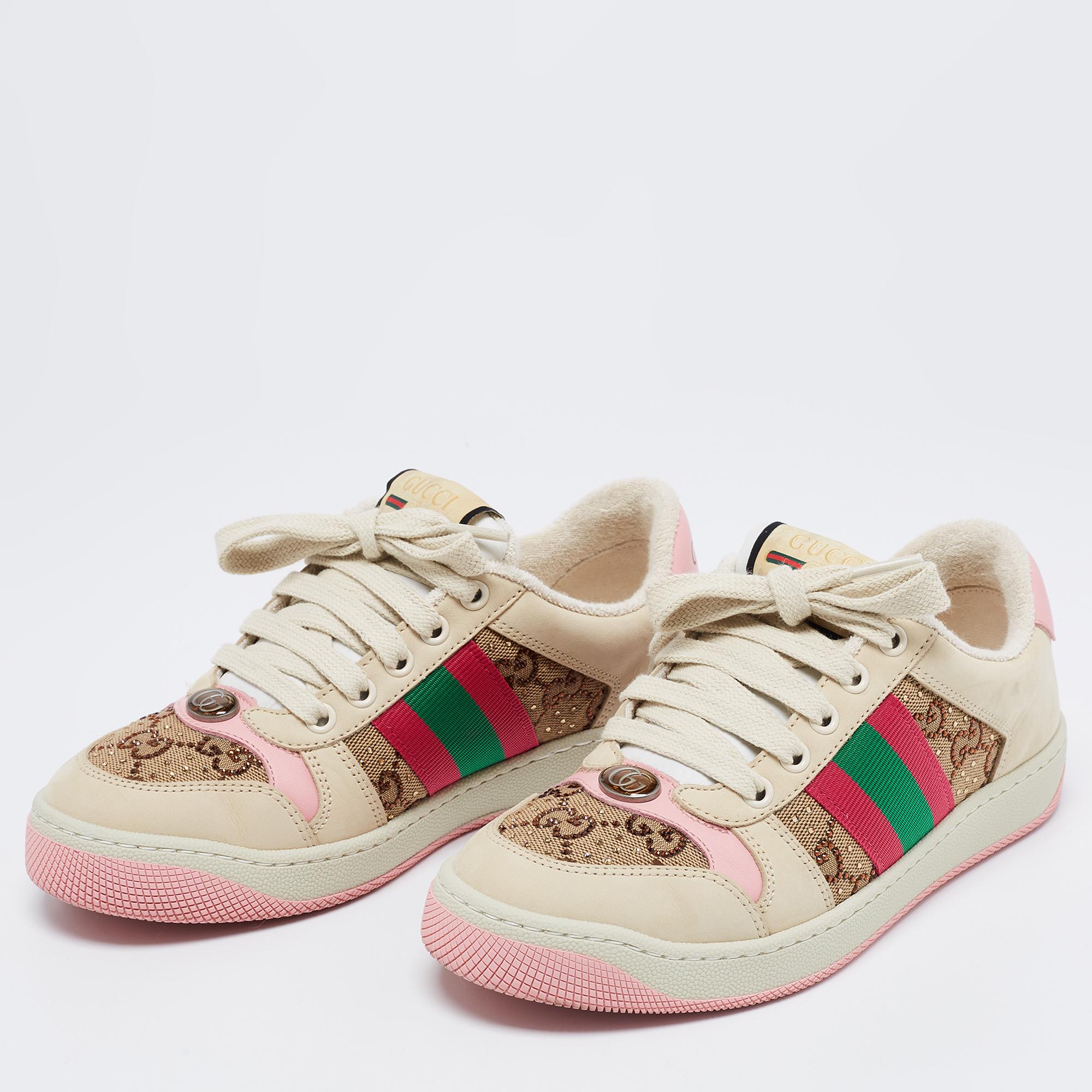 gucci beige screener gg sneakers