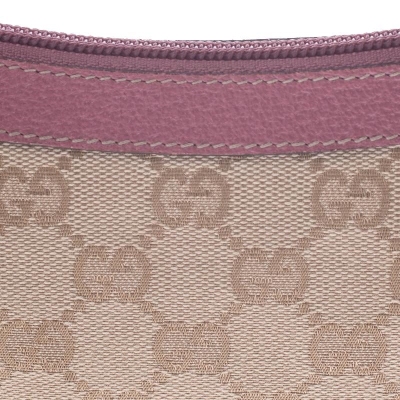 Gucci Beige/Pink GG Canvas Pochette Bag In Good Condition In Dubai, Al Qouz 2