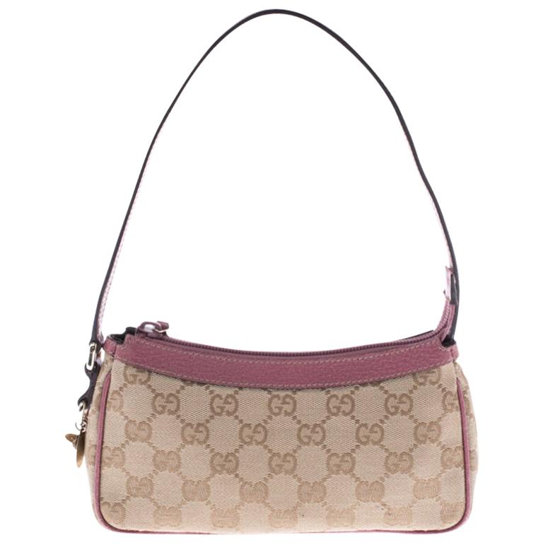 Gucci Beige/Pink GG Canvas Pochette Bag