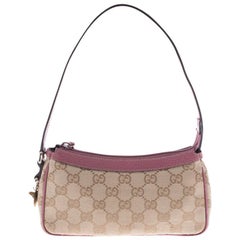 Gucci Pochette-Tasche aus Segeltuch in Beige/Rosa im Angebot bei 1stDibs