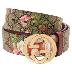 Gucci Beige/Pink GG Supreme Blooms Print Canvas Interlocking G Buckle Belt 75CM