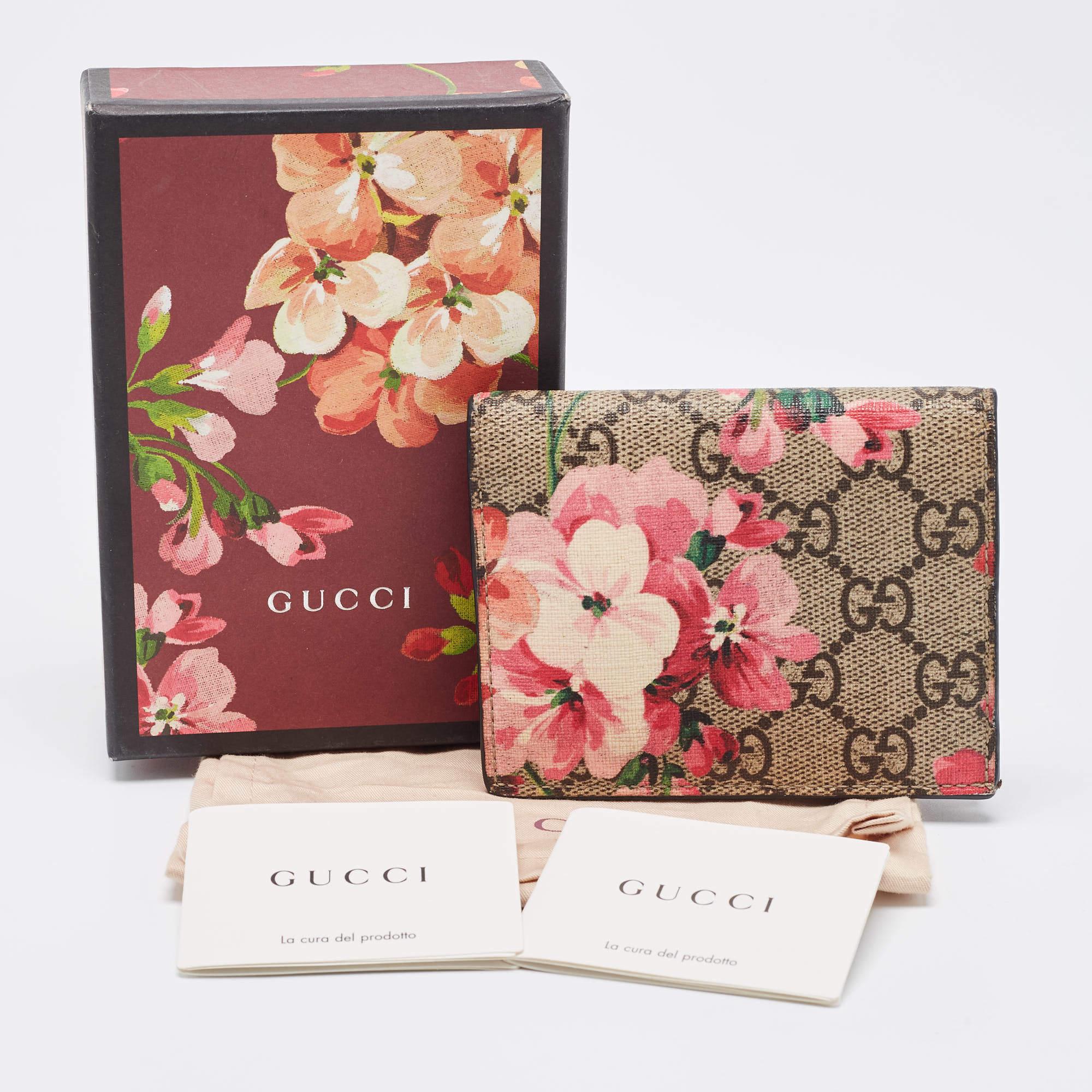 Gucci Beige/Pink GG Supreme Canvas Blooms Card Case 8
