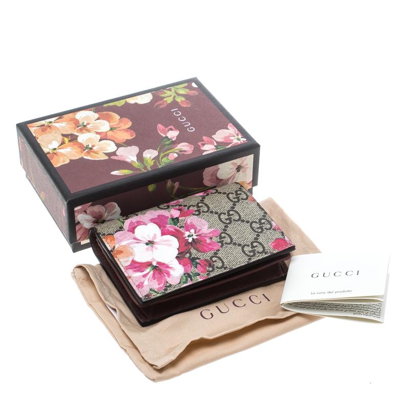 Gucci Beige/Pink GG Supreme Canvas Blooms Card Case 4