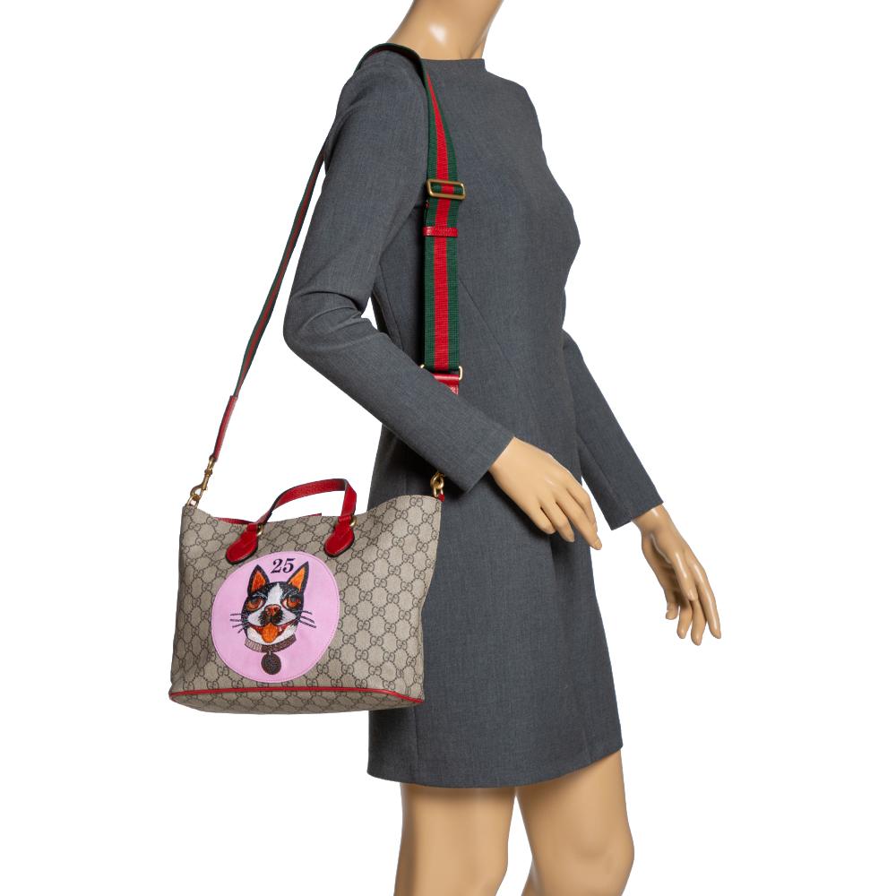 Gucci Beige/Pink GG Supreme Canvas:: Wildleder und Leder Bosco Tote (Braun)