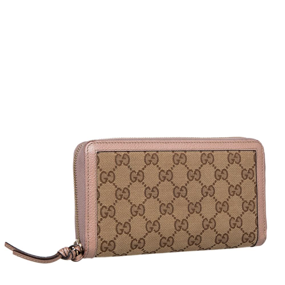 Brown Gucci Beige/Pink Leather And GG Canvas Bree Zip Around Wallet