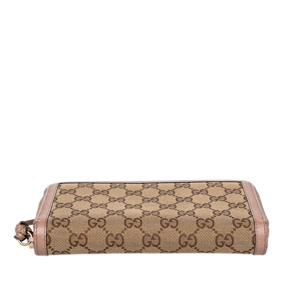Gucci Beige/Pink Leather And GG Canvas Bree Zip Around Wallet In Good Condition In Dubai, Al Qouz 2